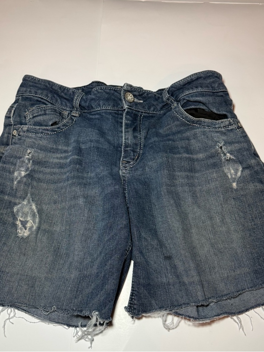 Democracy‎ Navy Denim Shorts with Beige Label